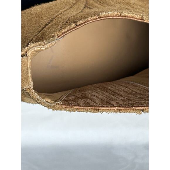 Marc Jacobs Womens Sz 7 M pull on golden brown suede 3 in heel ankle boots - Picture 7 of 9